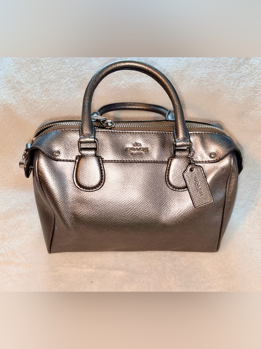 COACH Crossgrain Metallic Mini Bennett Satchel Silver